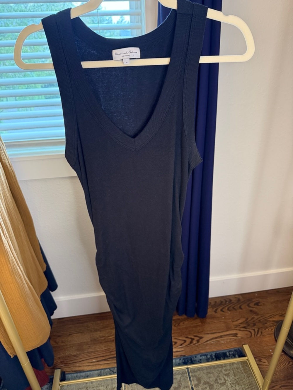 Michael Stars Black Ribbed V-Neck Dress